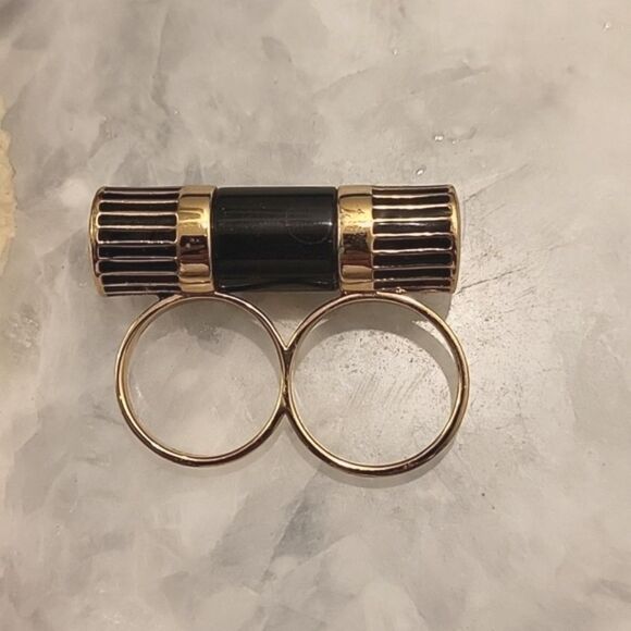 NEW Rachel Zoe Art Deco Multi Finger Barrel Statment Ring 14kt Gold Black Sz 7 8 - Picture 4 of 4